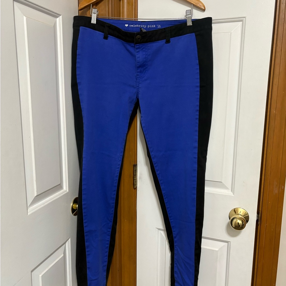 Celebrity Pink Royal Blue and Black Colorblock Skinny Pants
